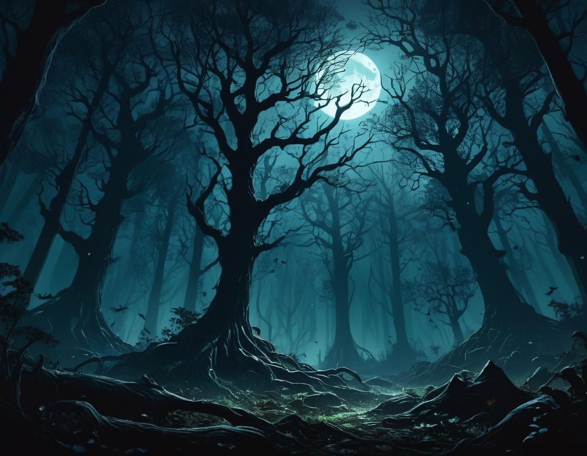 Haunting Forest Clearing in Dark Fantasy Style