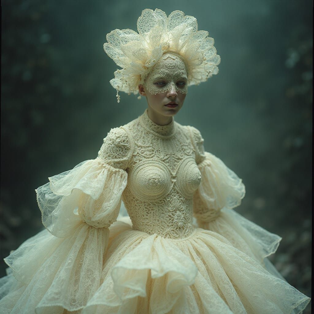 Avant Garde Dancer in Cream Lace Autochrome