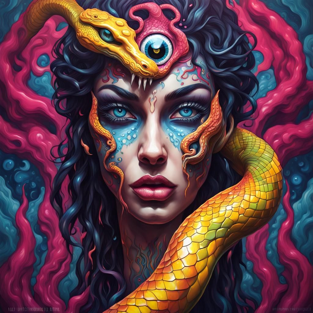 Ominous Snake Goddess in Graffiti Art Style