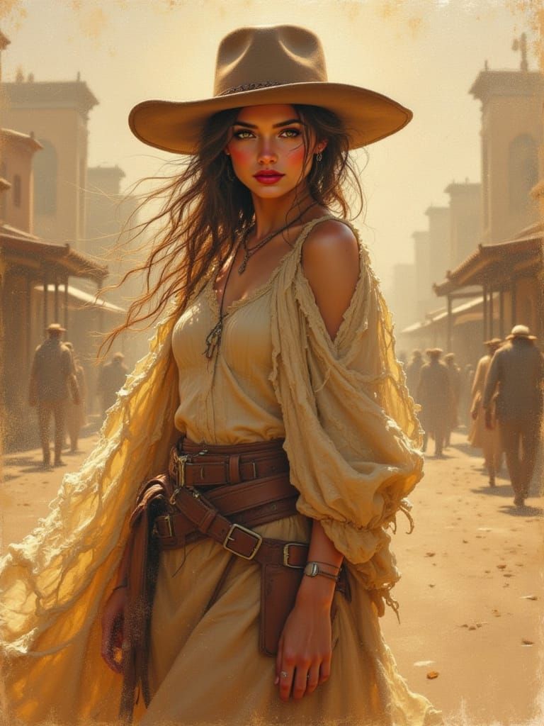 Western Wanderer: AI Art in Wyeth & Beksiński Style