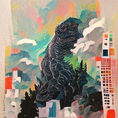 Detailed Gouache Painting of Godzilla