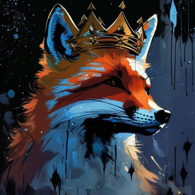 Cartoon Fox King Portrait in Oil on Canvas