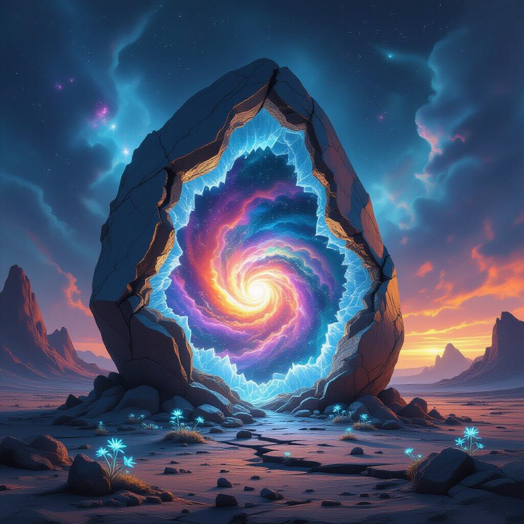 Cosmic Geode Nebula on Alien Landscape