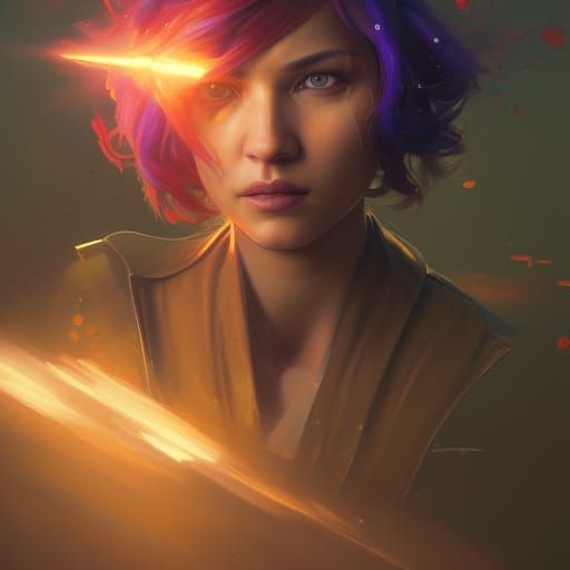 Sabine Wren Portrait with Exploding Sun in Oil