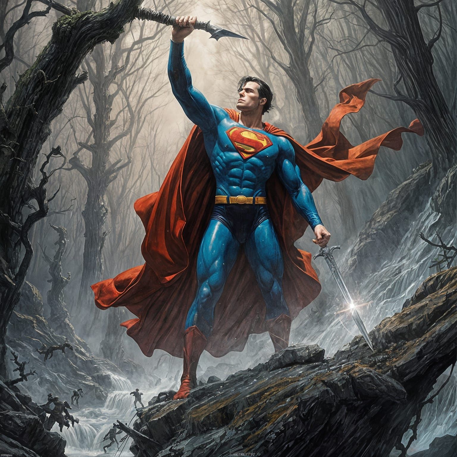 Superman as King Arthur: Gouache and Watercolor Comic Art