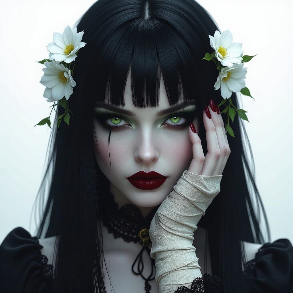 Gothic Woman With Bandaged Hand In Moody Cinematic Lighting