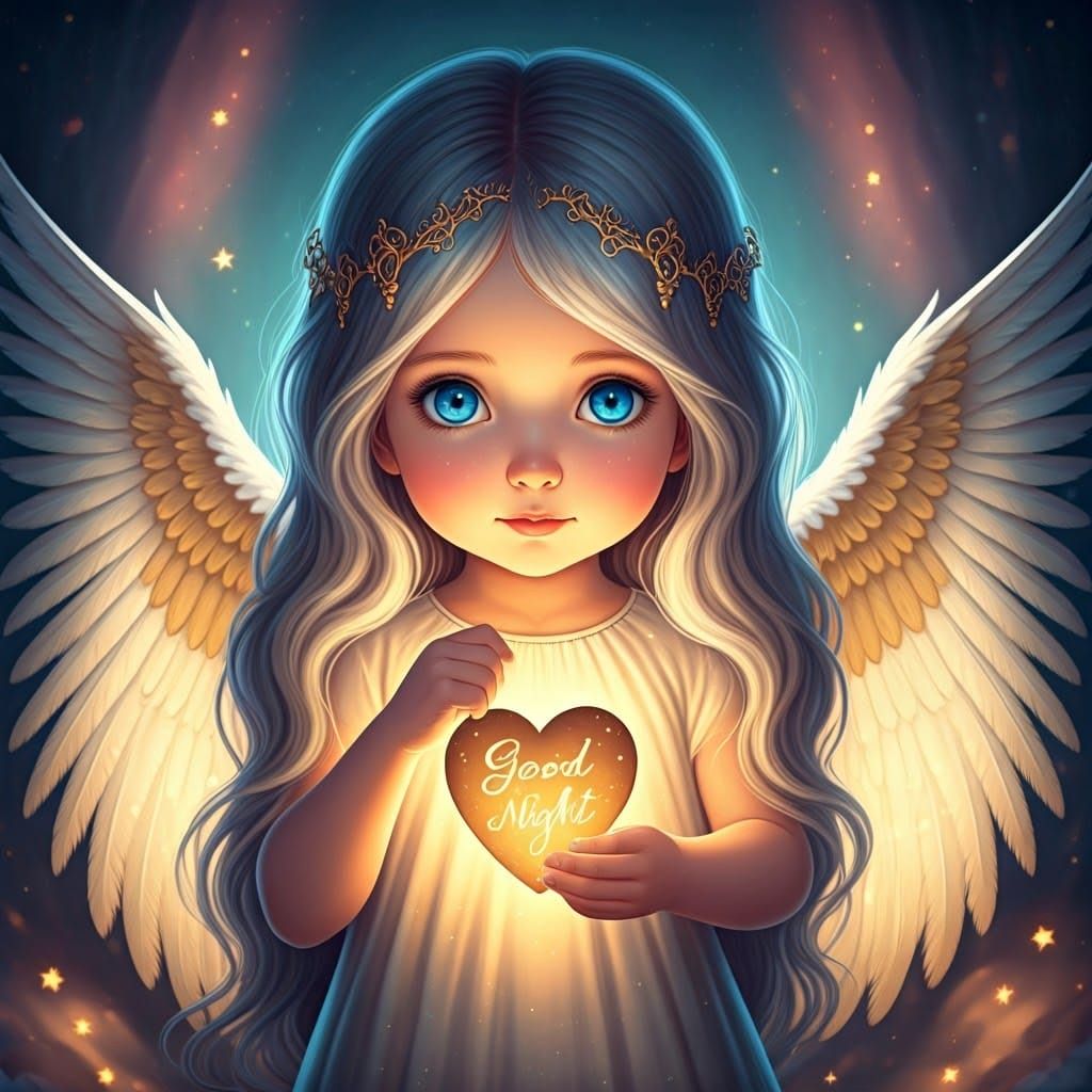 Celestial Angel Girl with Heart Lantern in Dreamlike Galaxy