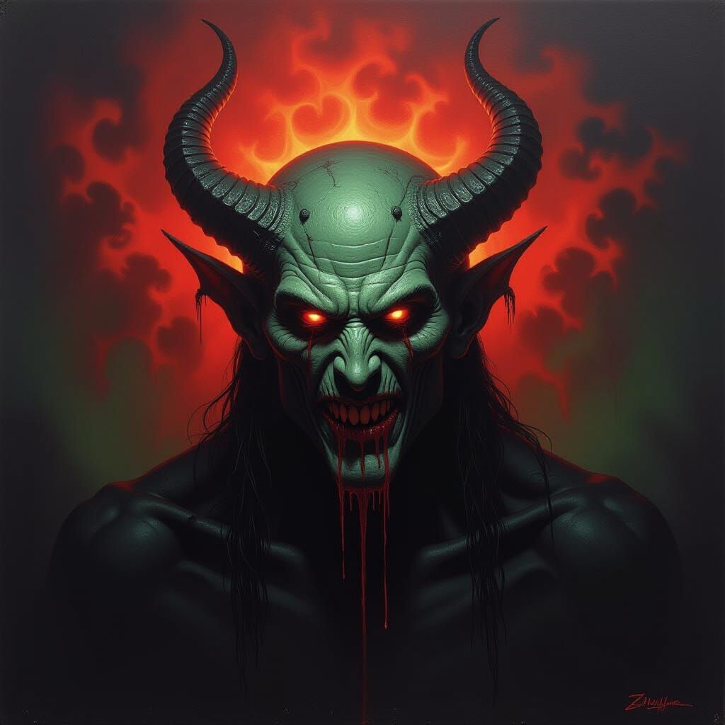 Demonic Entity in Sinister, Lustful Oil Painting Style