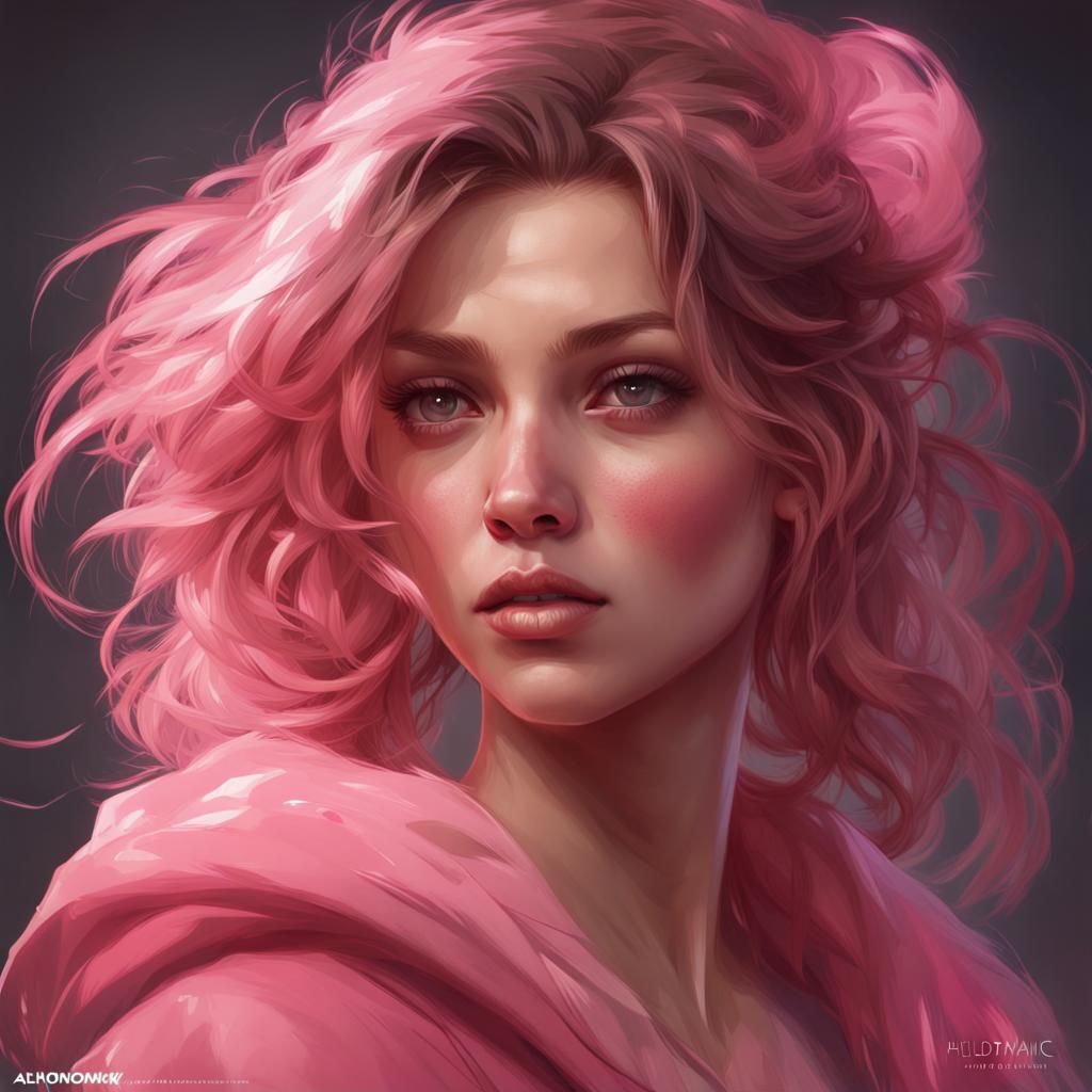 Pink Portrait in Hyperdetailed Digital Art Style