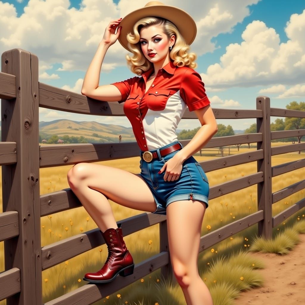 Retro Ranch: Blond Cowgirl in Elvgren Style