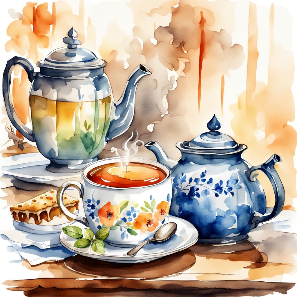 Cozy Samovar and Cake: Watercolor Illustration