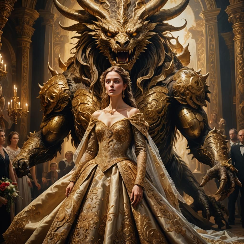 Baroque Wedding: Woman and Monster in Oil Painting
