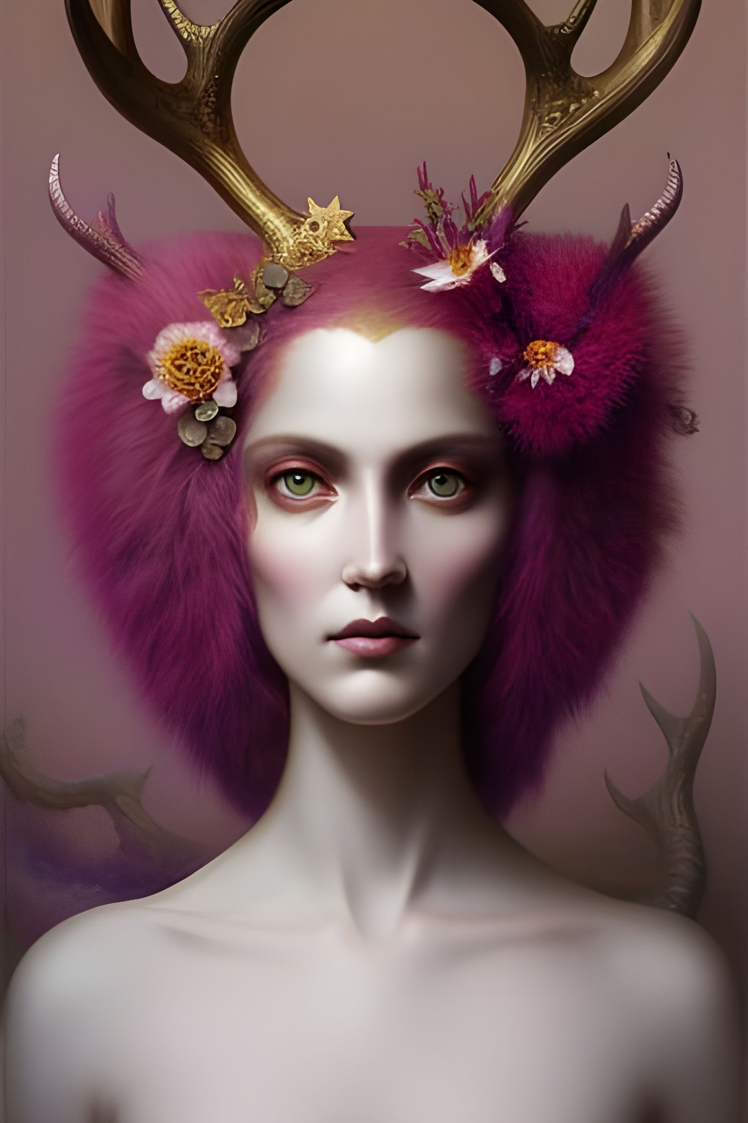 Celestial Deer with Flowered Horns: Intricate Pencil Sketch