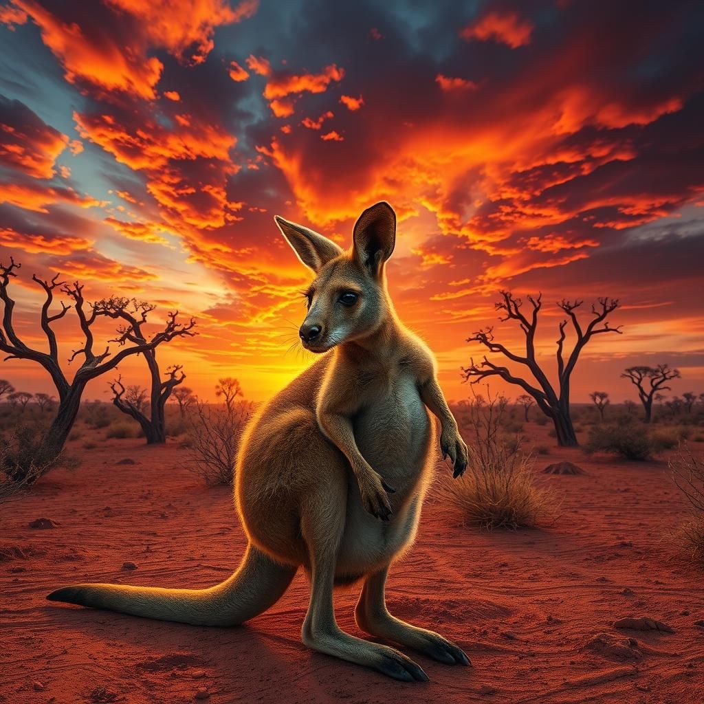 Kangaroo Joey's Outback Adventure at Sunset