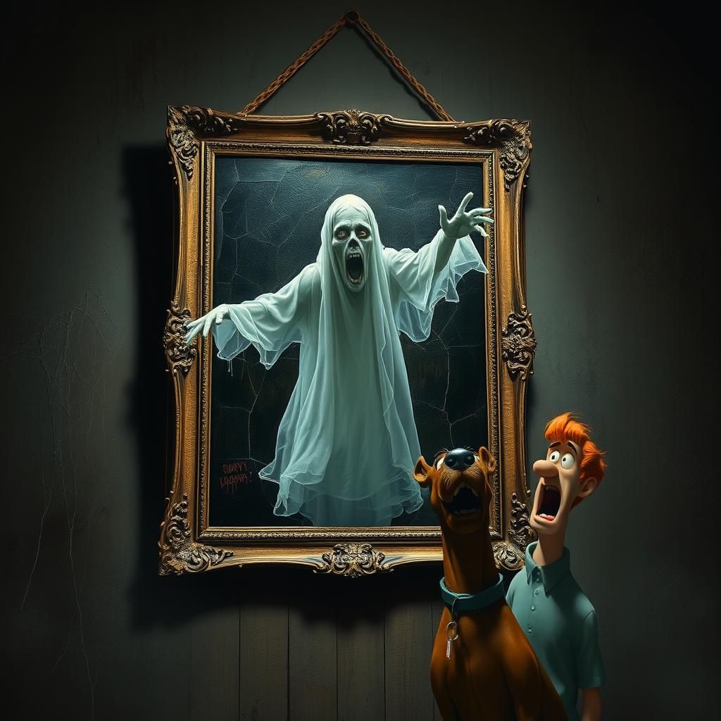 Ghostly Figure Emerges, Startling Scooby Doo, Hyperrealistic