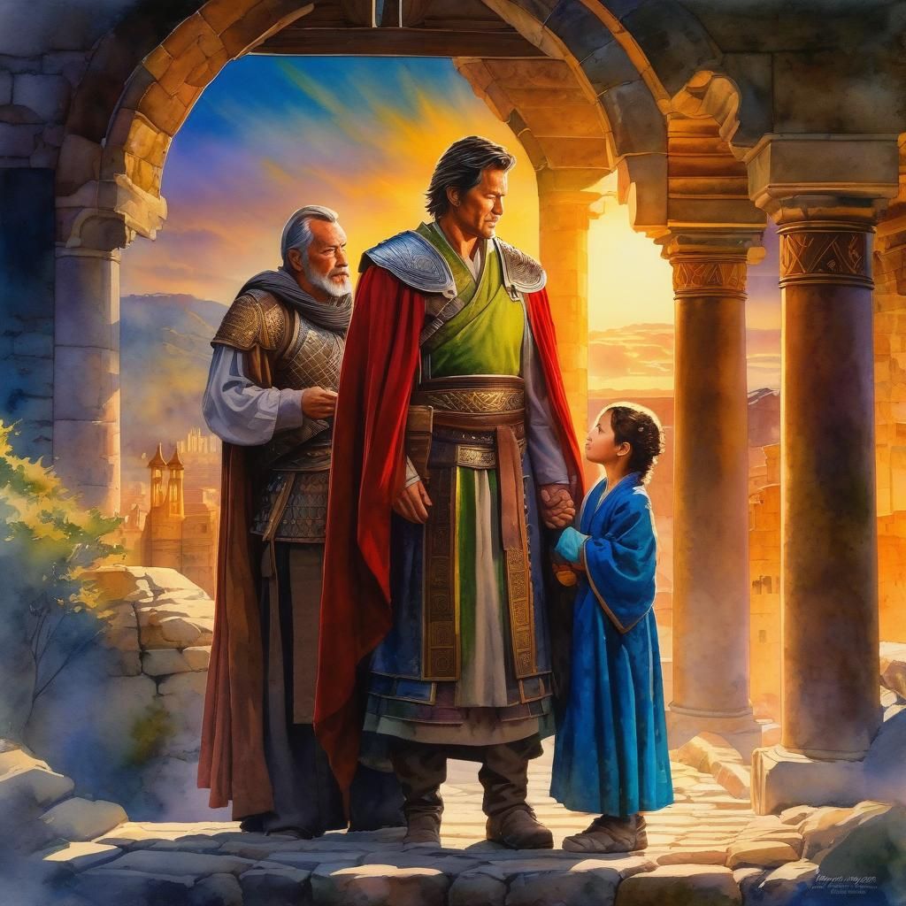 Vibrant Watercolor: Divine Protection and Justice