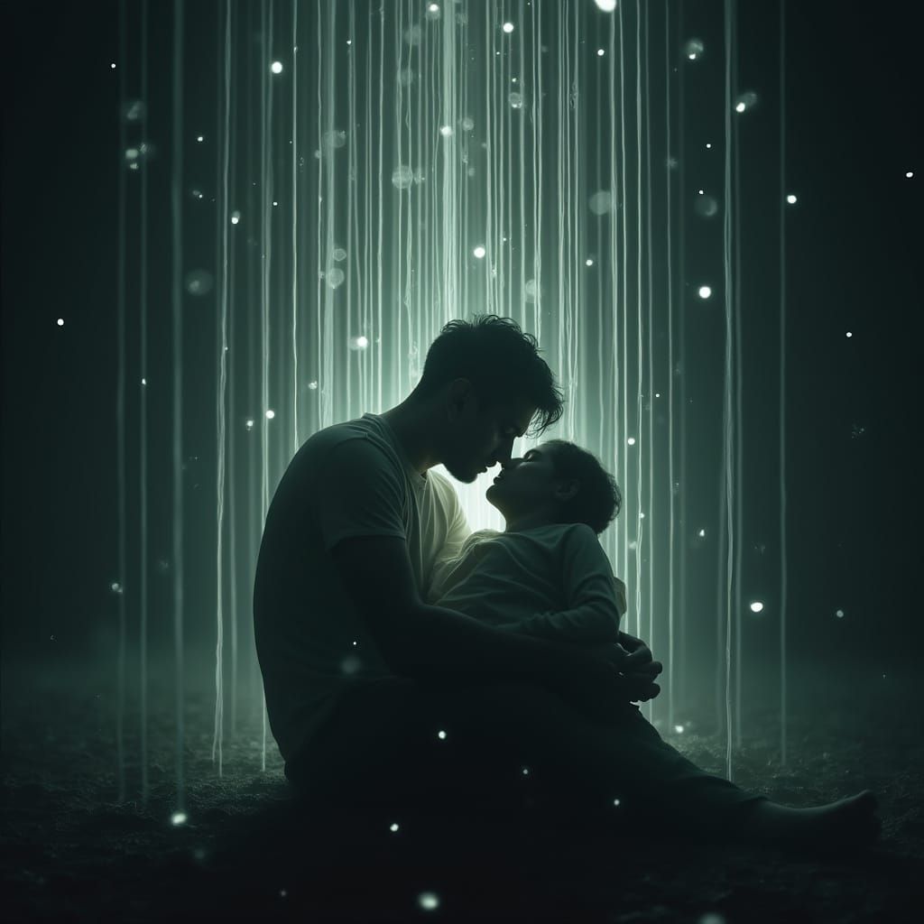 Silhouetted Man Surrounded by Ethereal Thought Strings