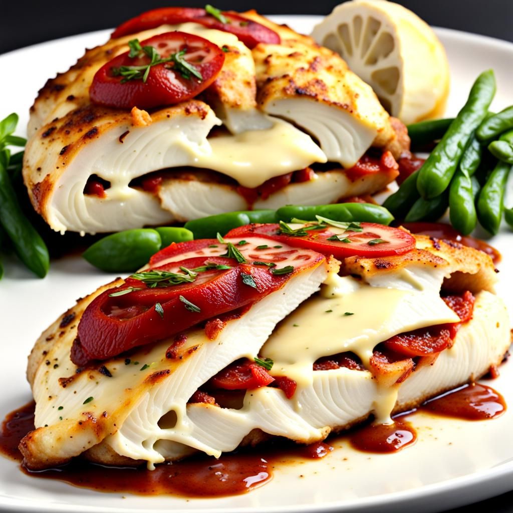 Provolone cheese and Pepperoni stuffed chicken breast