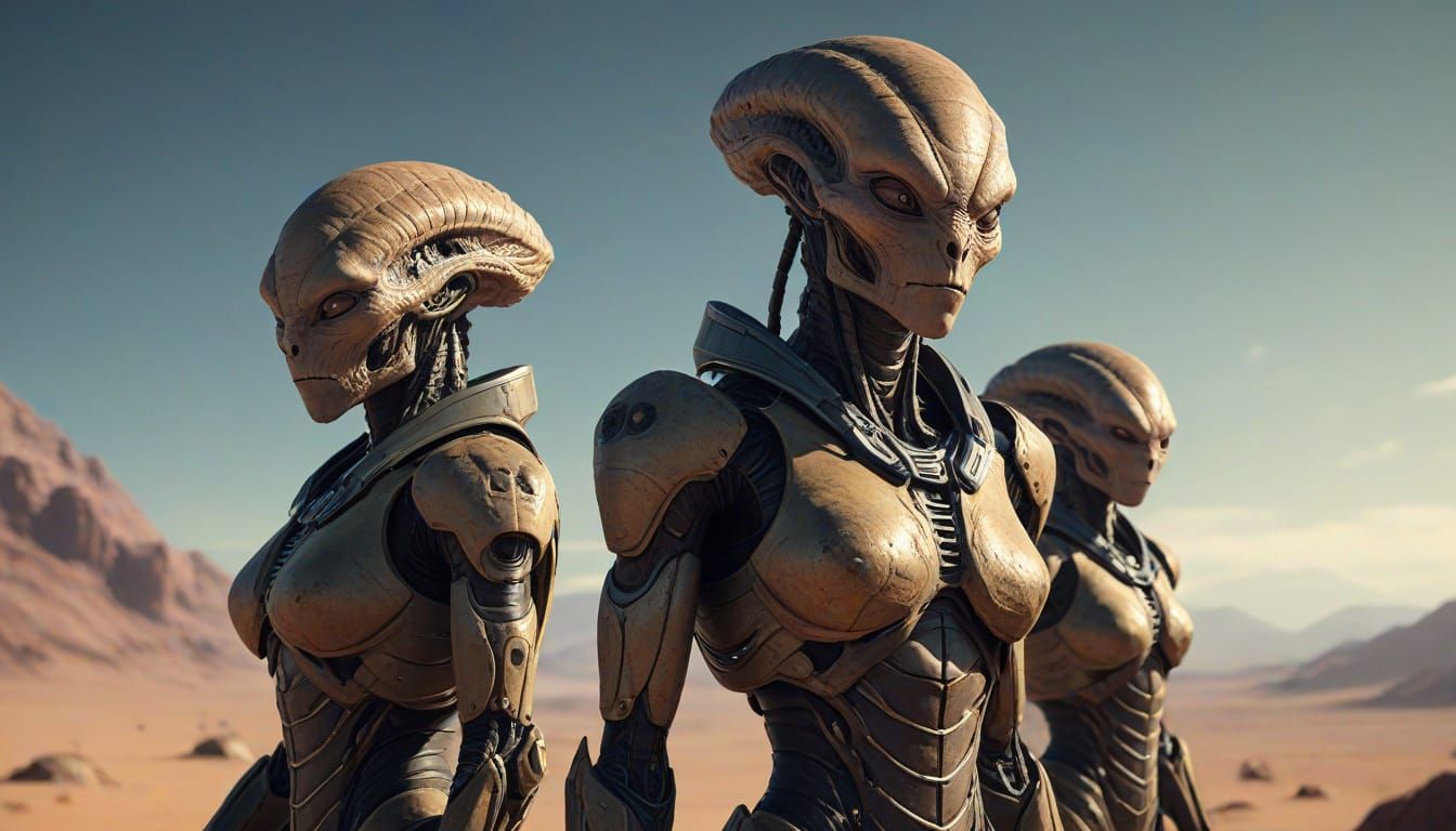 Scaly Humanoid Aliens on Barren Planet Sci-Fi Art