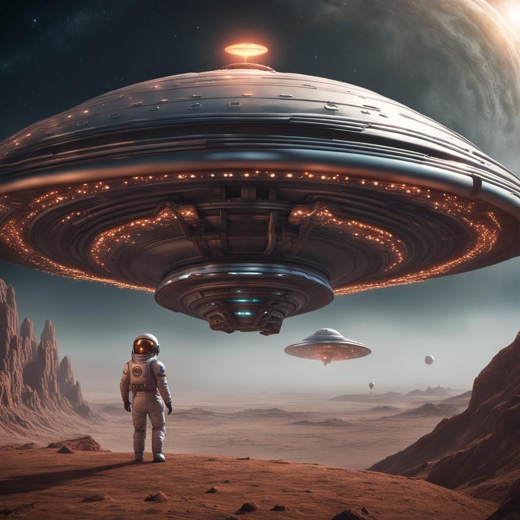 Astronaut's UFO Ride: Detailed Digital Art