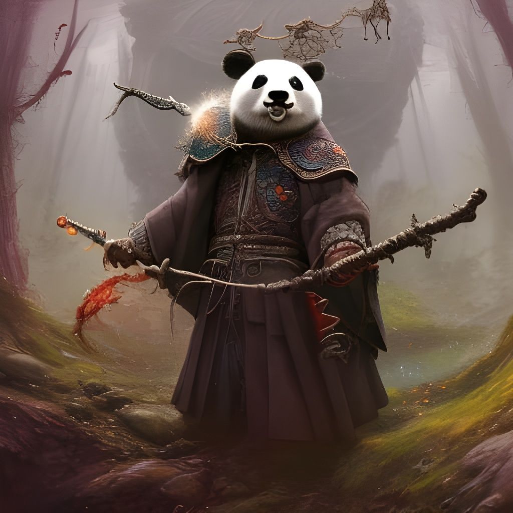 Detailed Panda Wizard Portrait on Fantasy Bridge