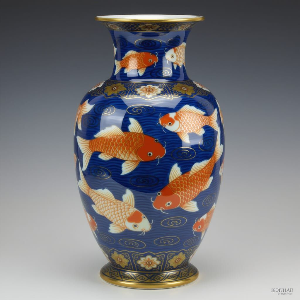 Elegant Asian Porcelain Vase with Gold Koi Fish