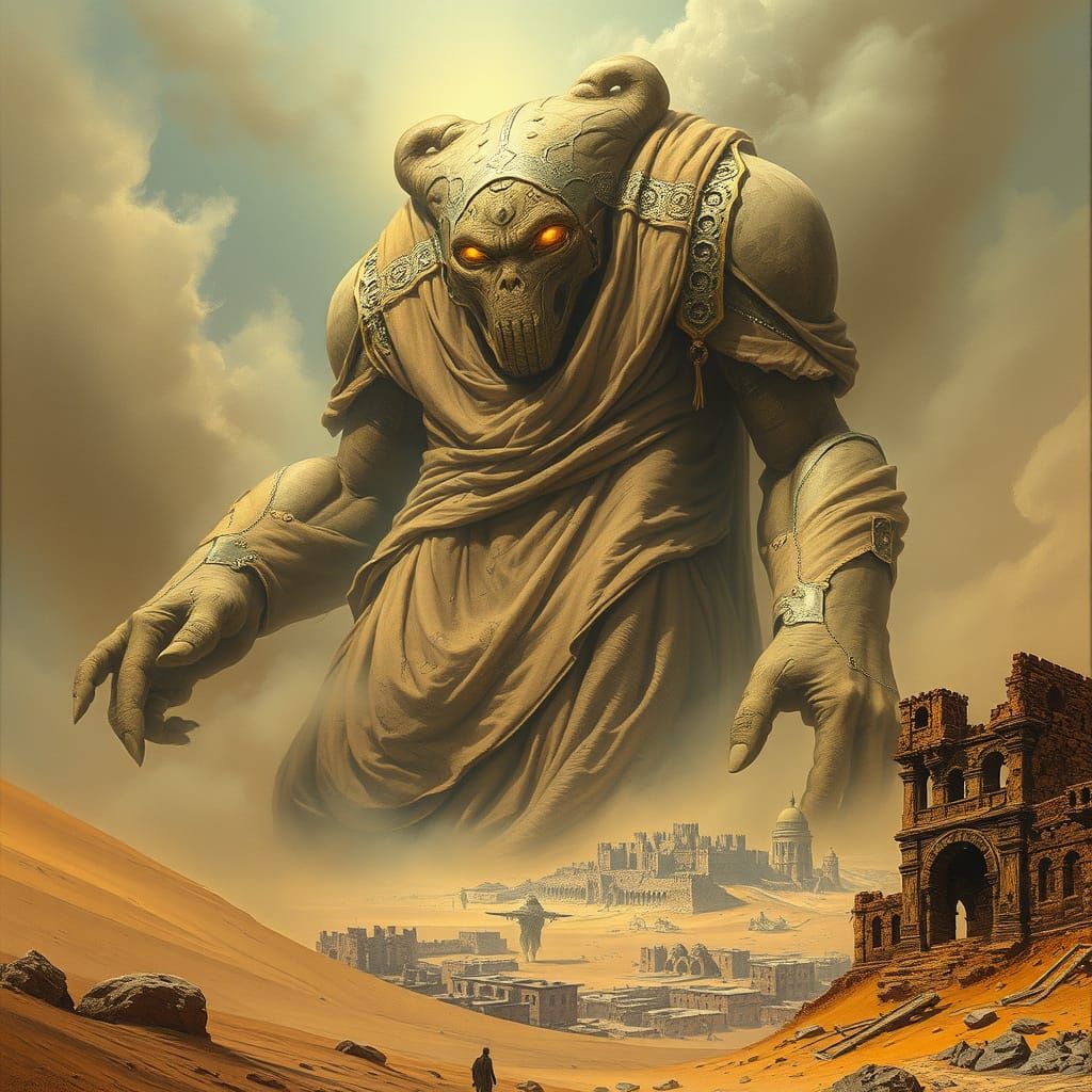 Colossal Sand Golem Rises from Desert Ruins