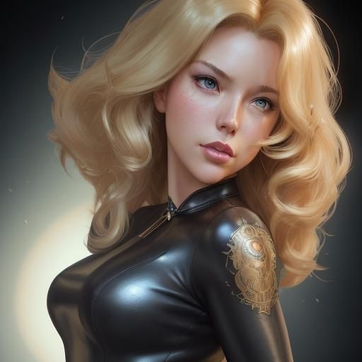 Blonde in Leather Dress, Art Nouveau Portrait
