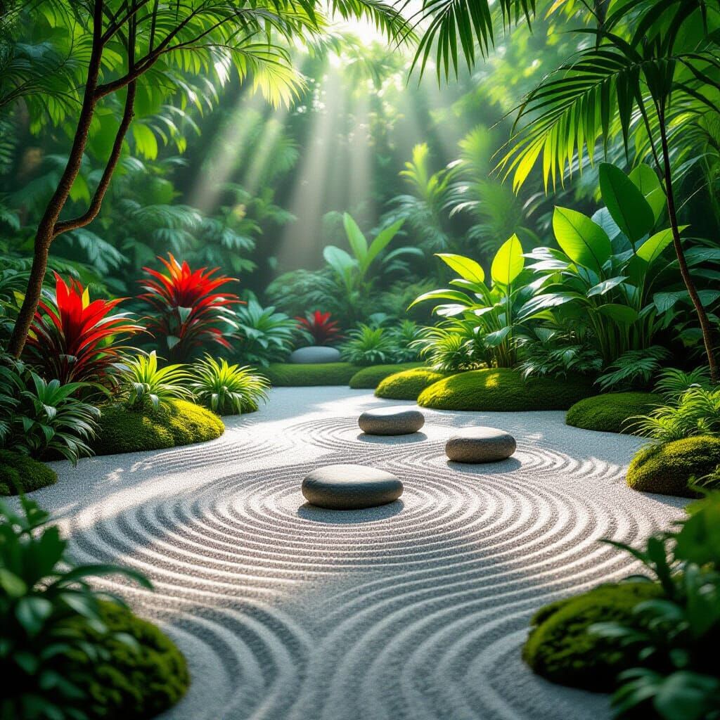 Zen Garden Meets Jungle: A Surreal Landscape