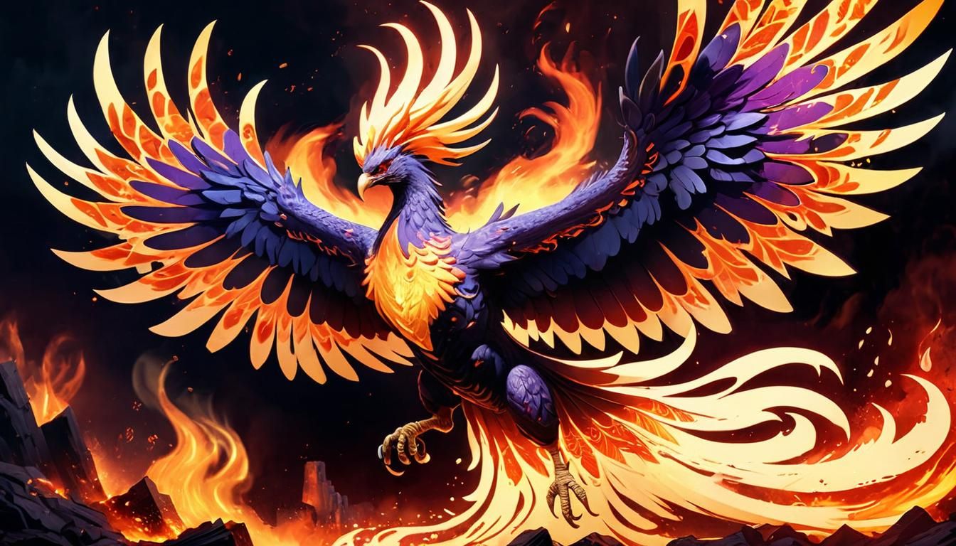Fiery Phoenix in Dark Fantasy Art Style
