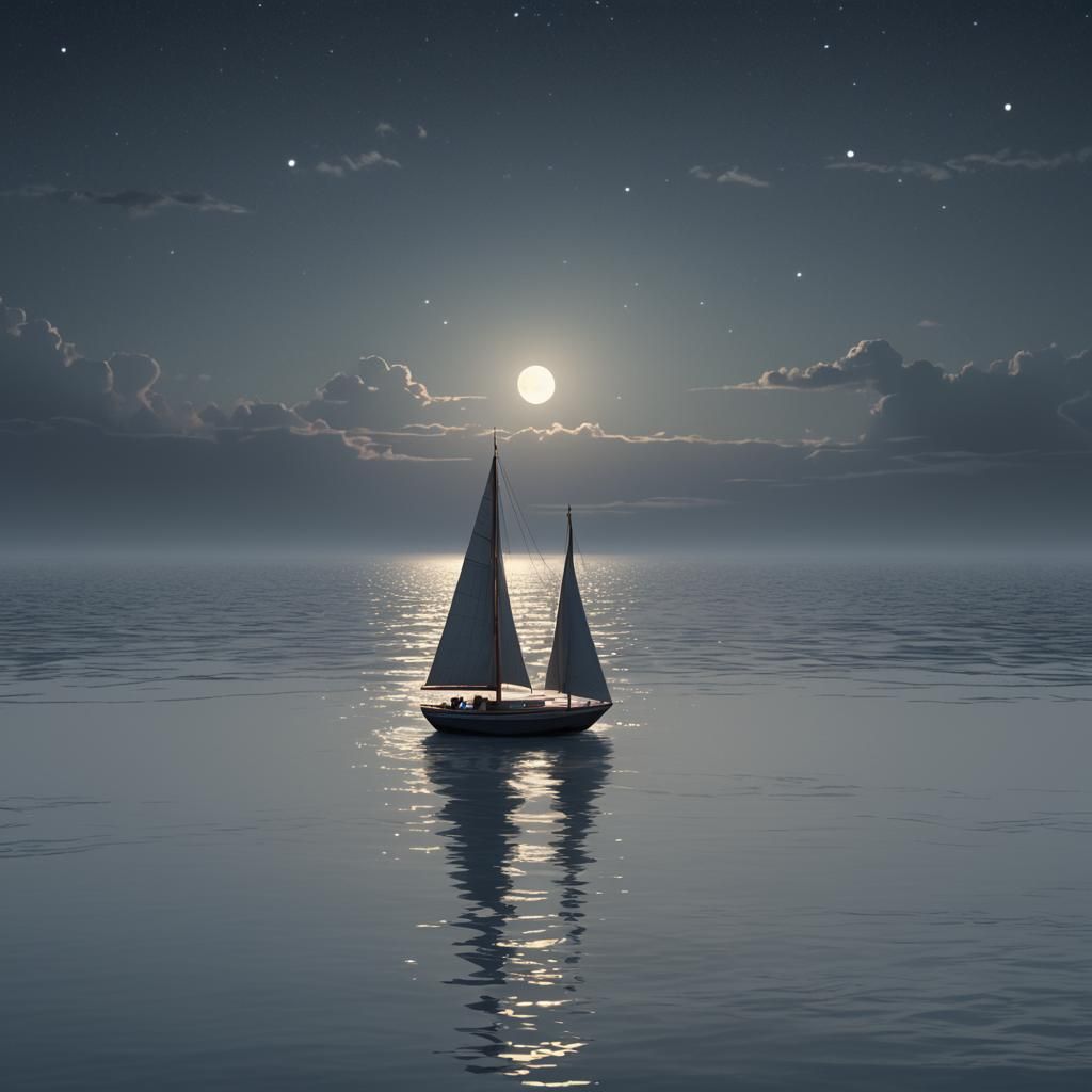 Moonlit Sailboat: Pixar-Style 3D Concept Art