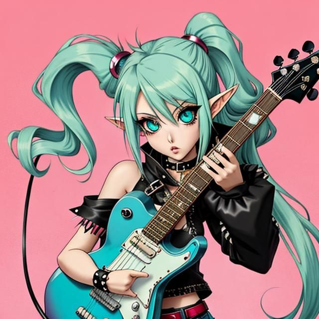 Anime girl, punk rock fashion, rocker chick, anime rock band...