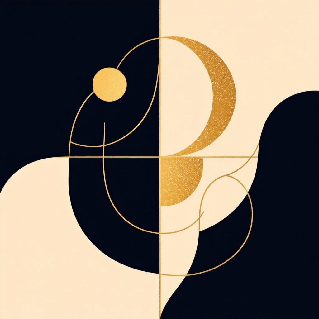 Elegant Abstract Line Art in Beige and Gold