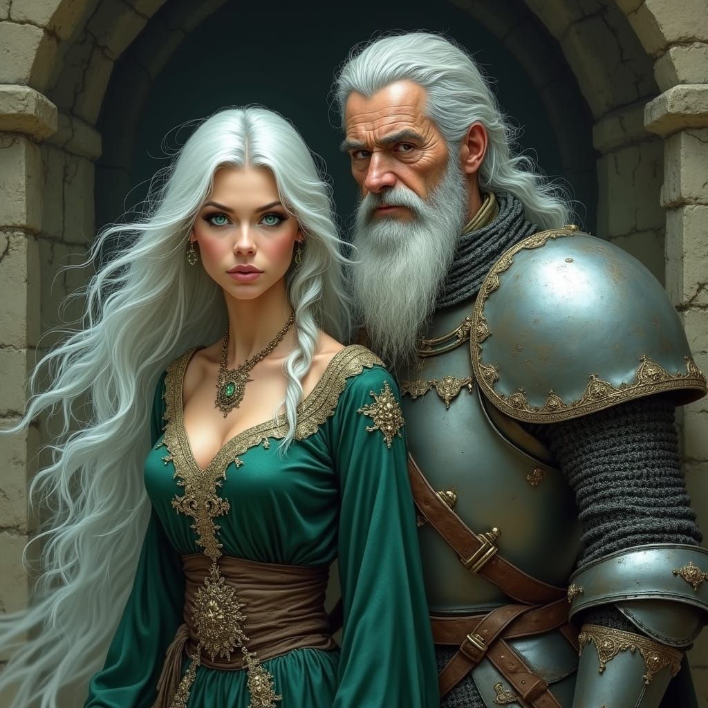 Medieval Sorceress and Knight Explore Dark Dungeon