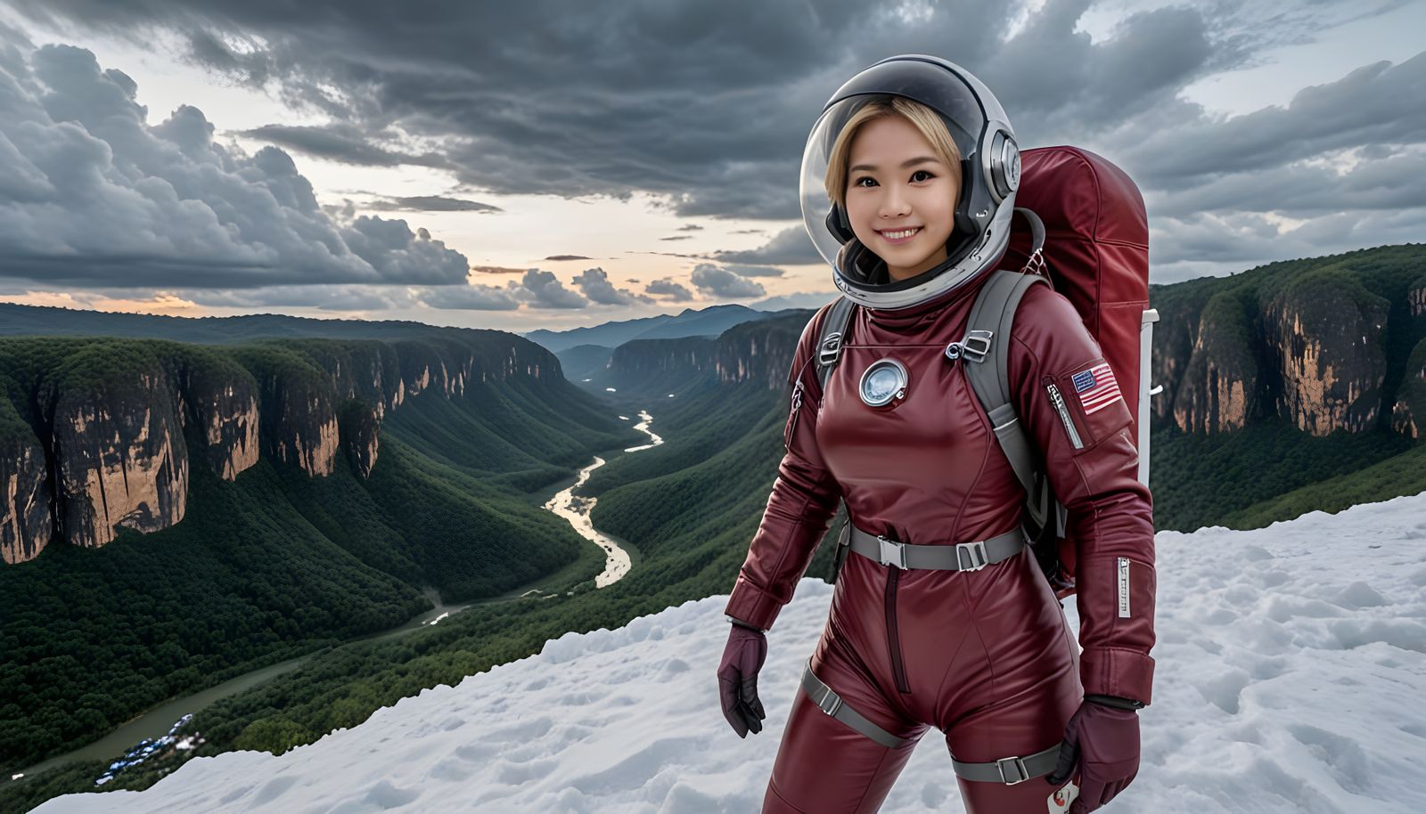 Thai Astronaut on Snowy Alien World in Spacesuit