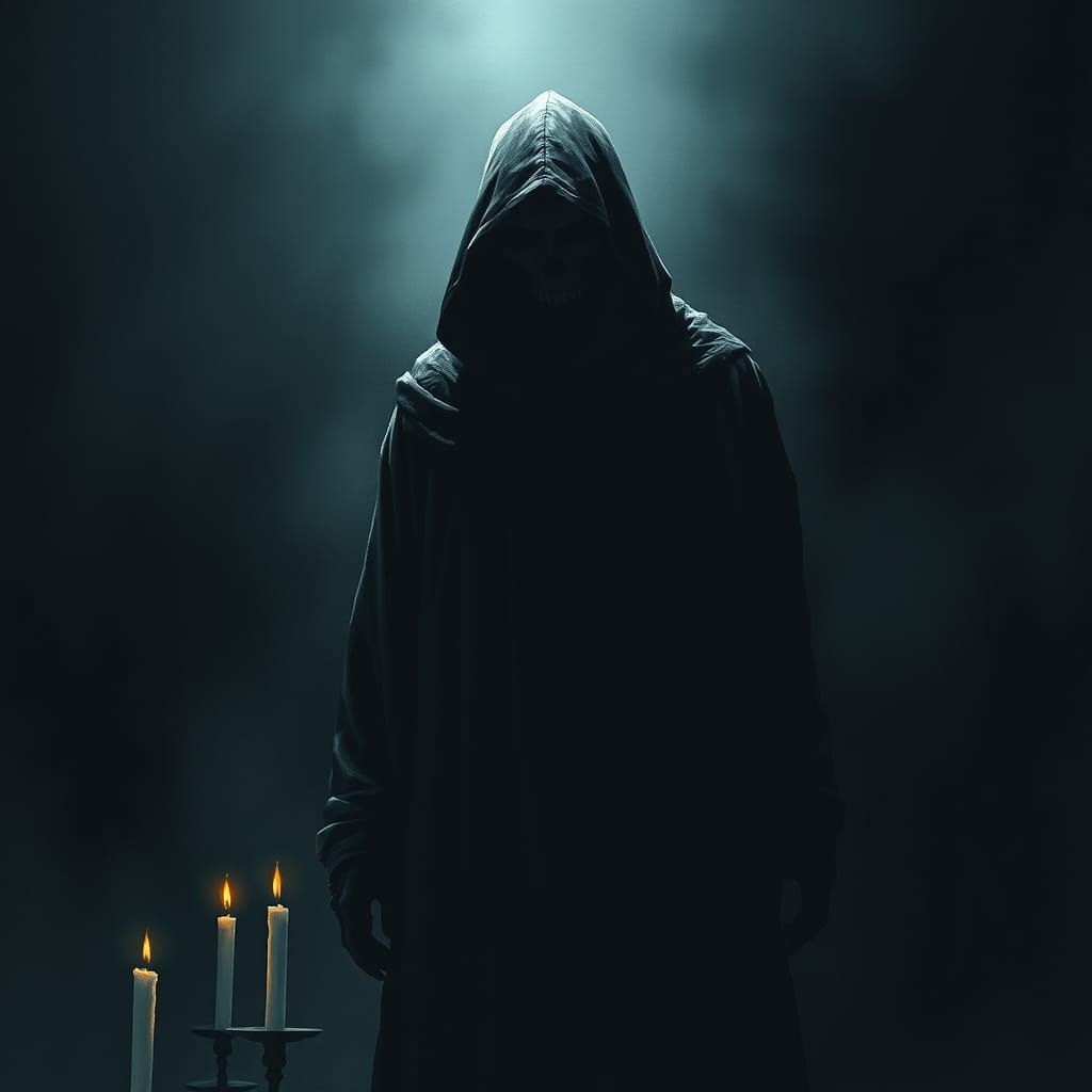 Mysterious Hooded Figure in Dark Gothic Style