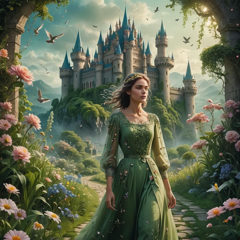 Dreamlike Landscape with Serene Woman in Magical Realism