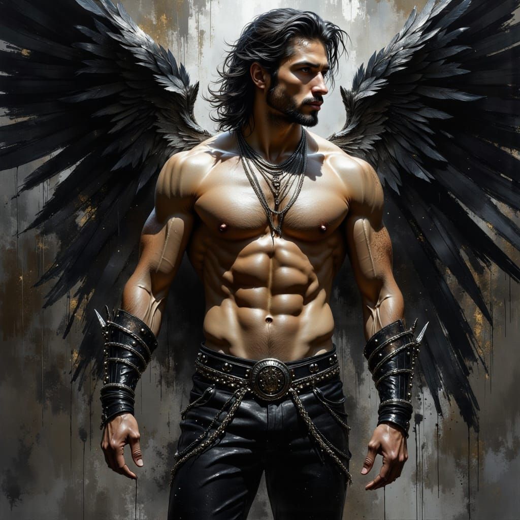 Dramatic Dark Angel Portrait in Oil Paint Style