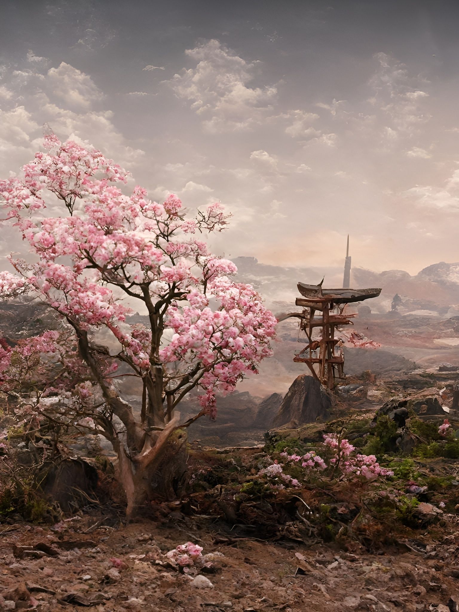 Japanese Sakura Landscape Vista in Photorealistic Style