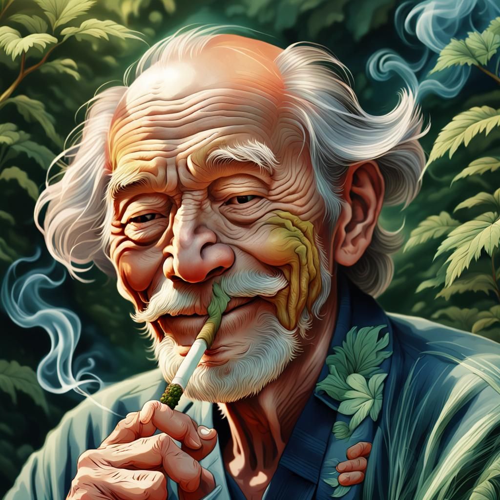 Hyper-Realistic Manga: Old Man Smoking with Art Nouveau