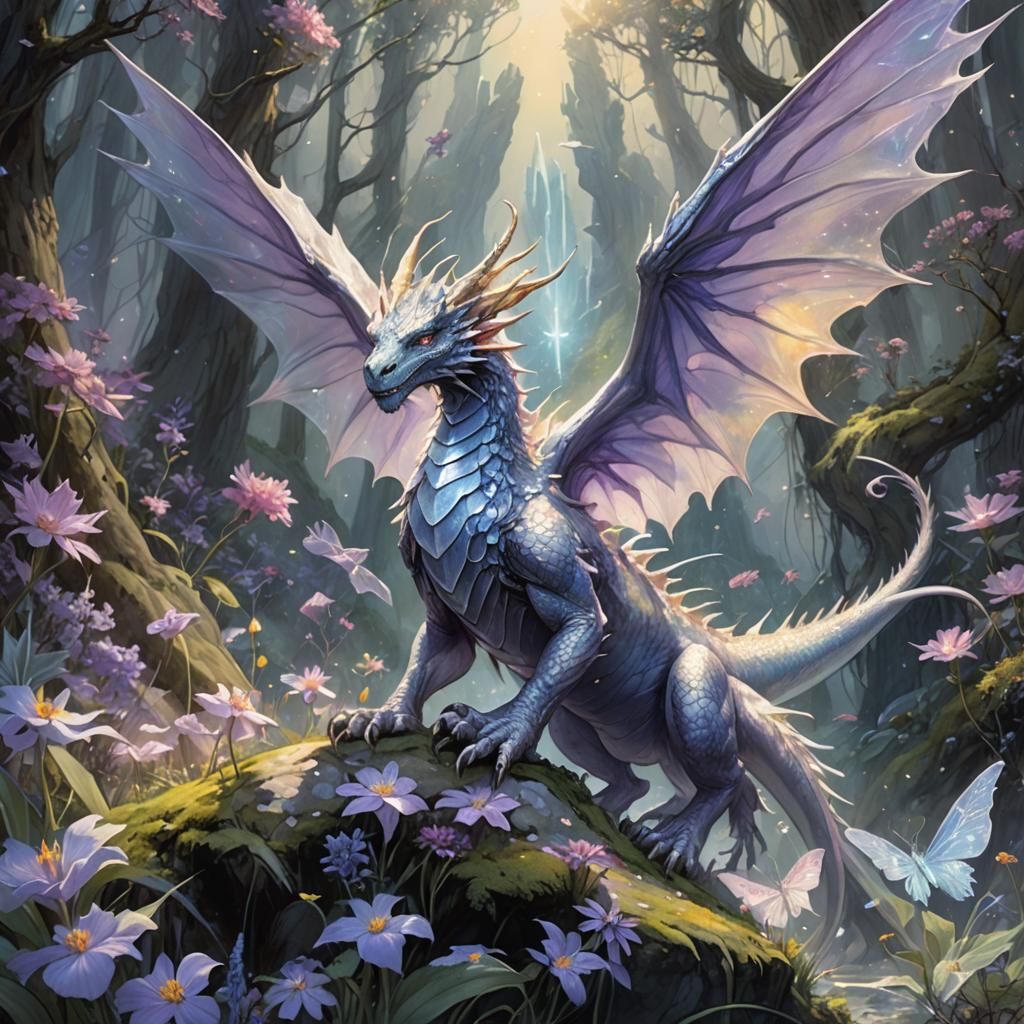 Fairy Dances Under Crystal Mountain, Fantasy Art