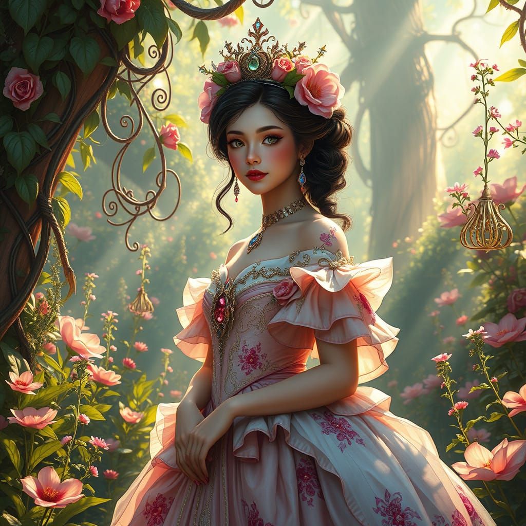 Ethereal Flower Princess in a Vibrant Garden