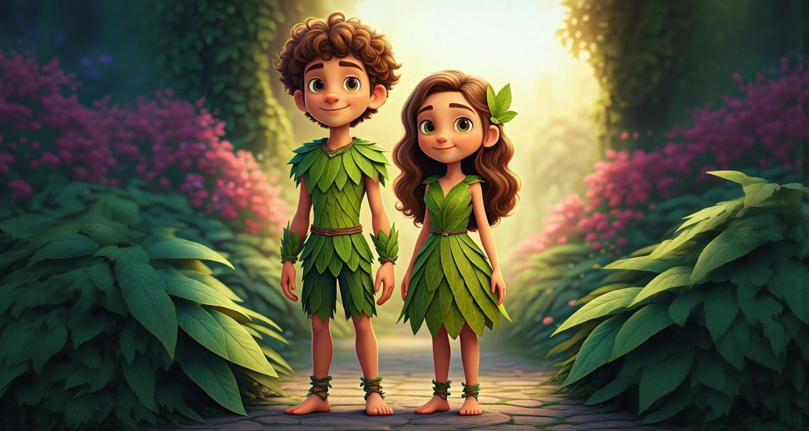 Teenage Friends in Whimsical Garden, in Pixar Style