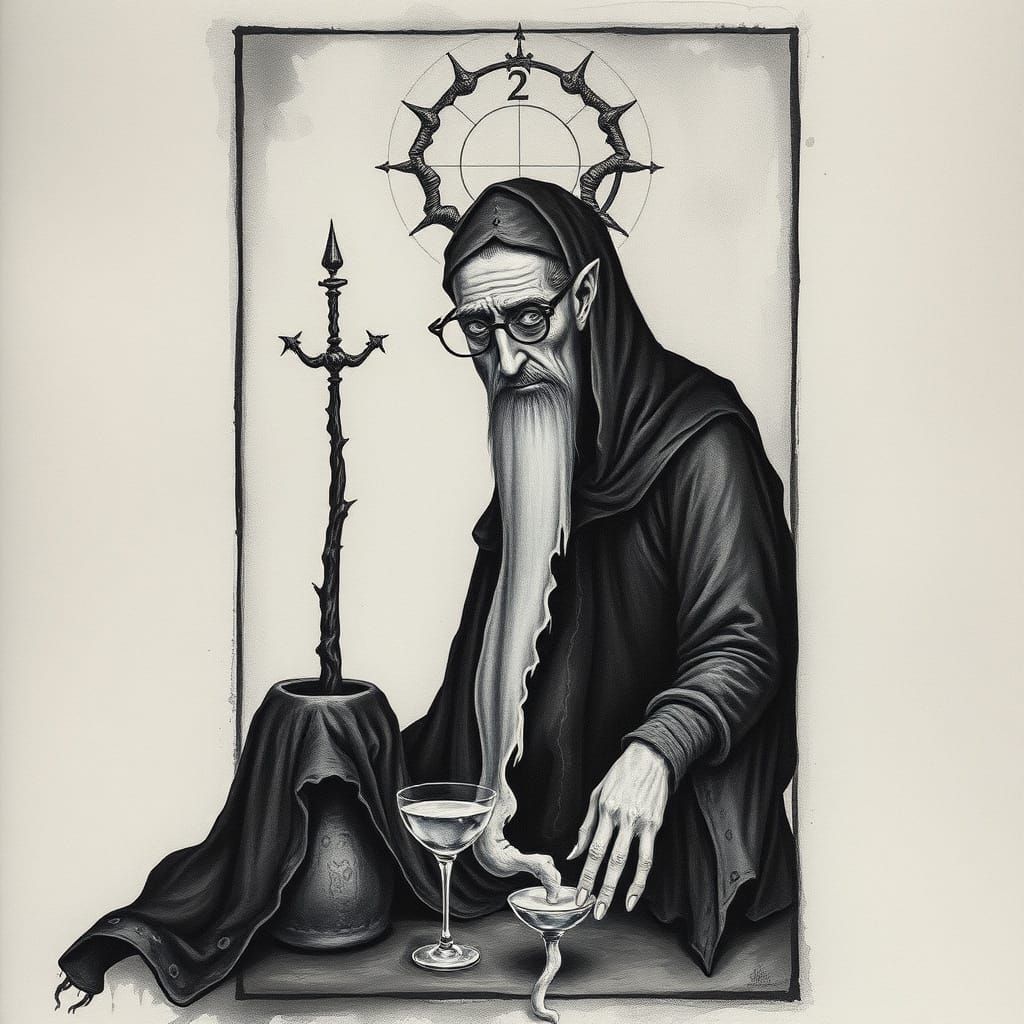 Surreal Hermit Tarot Card in Watercolor Style