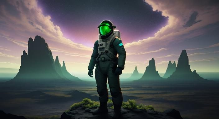 Astronaut Explores Alien Planet in Sci-Fi Landscape