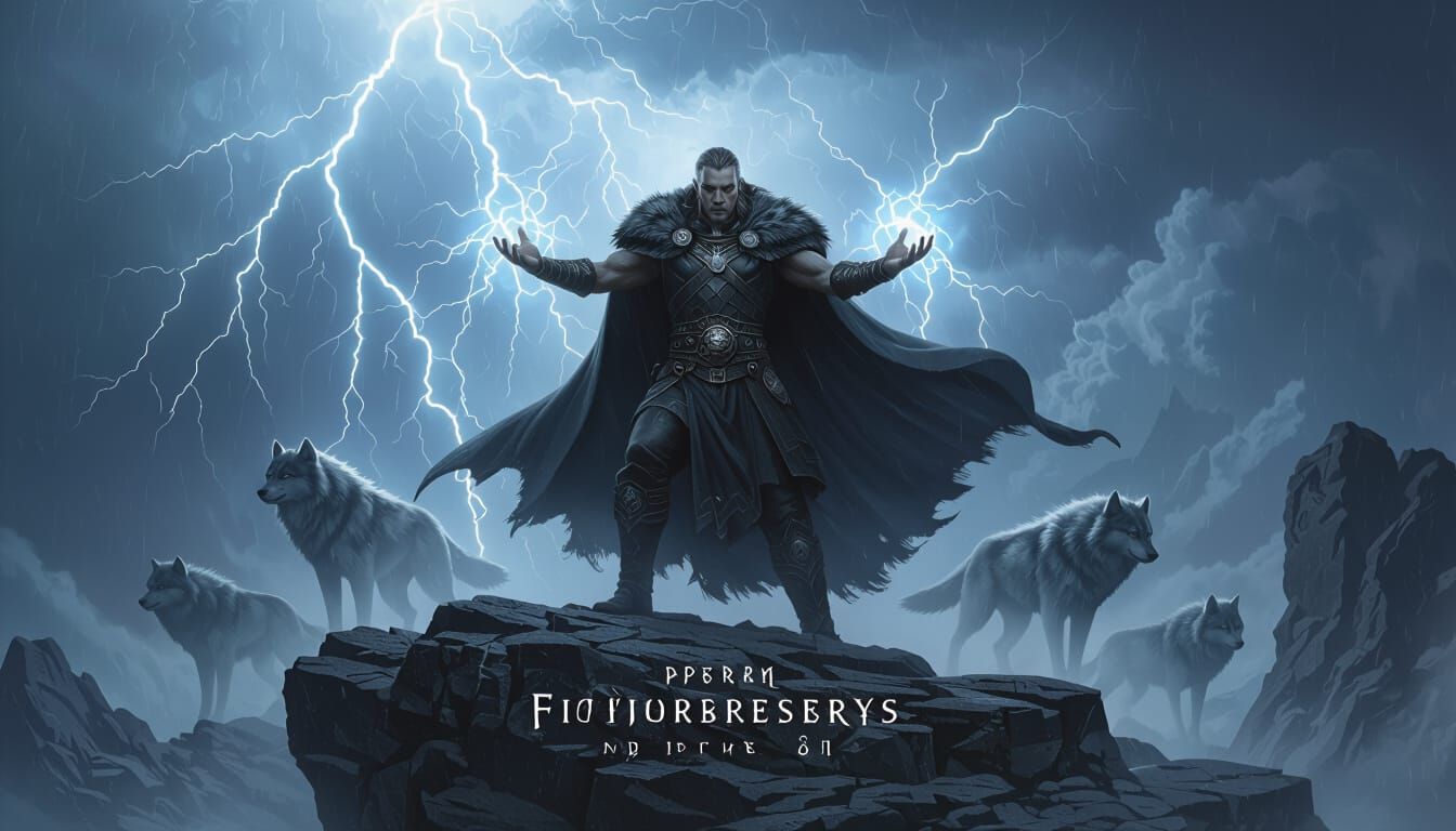 Norse Warrior on Storm Cliff - Epic Metal Album Cover