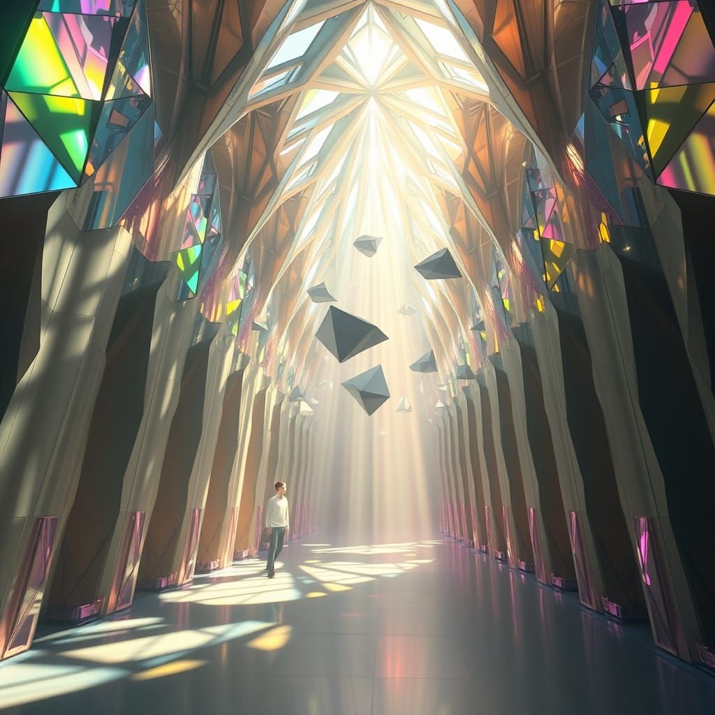 Crystalline Cathedral with Rainbow Prisms in Surreal Style