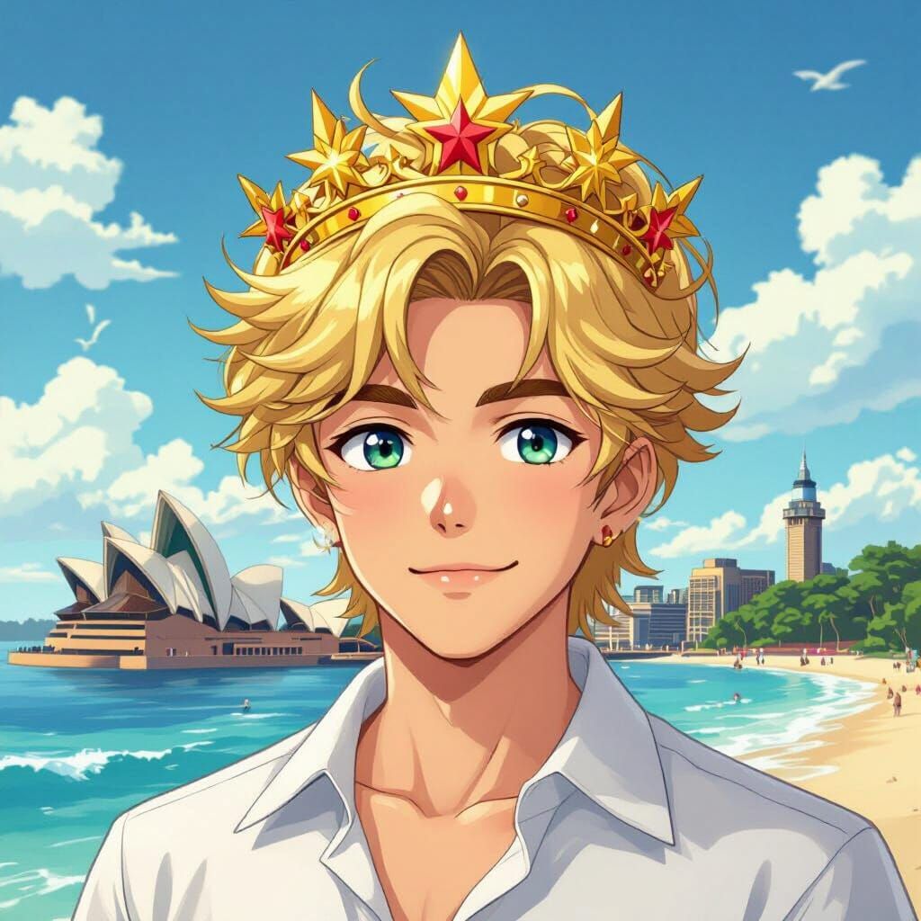Anime Australian Hero with Sunburst Crown
