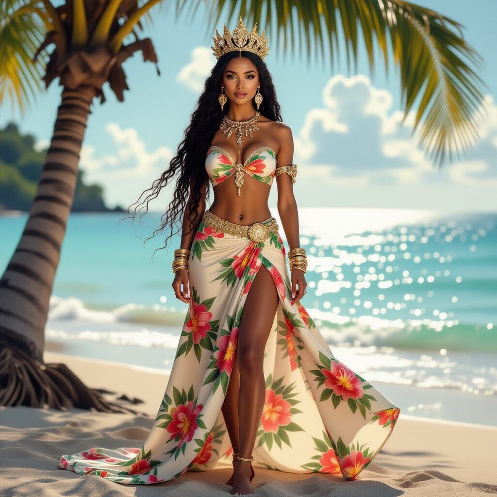 Tropical island goddess, braided crown with cascading braids...
