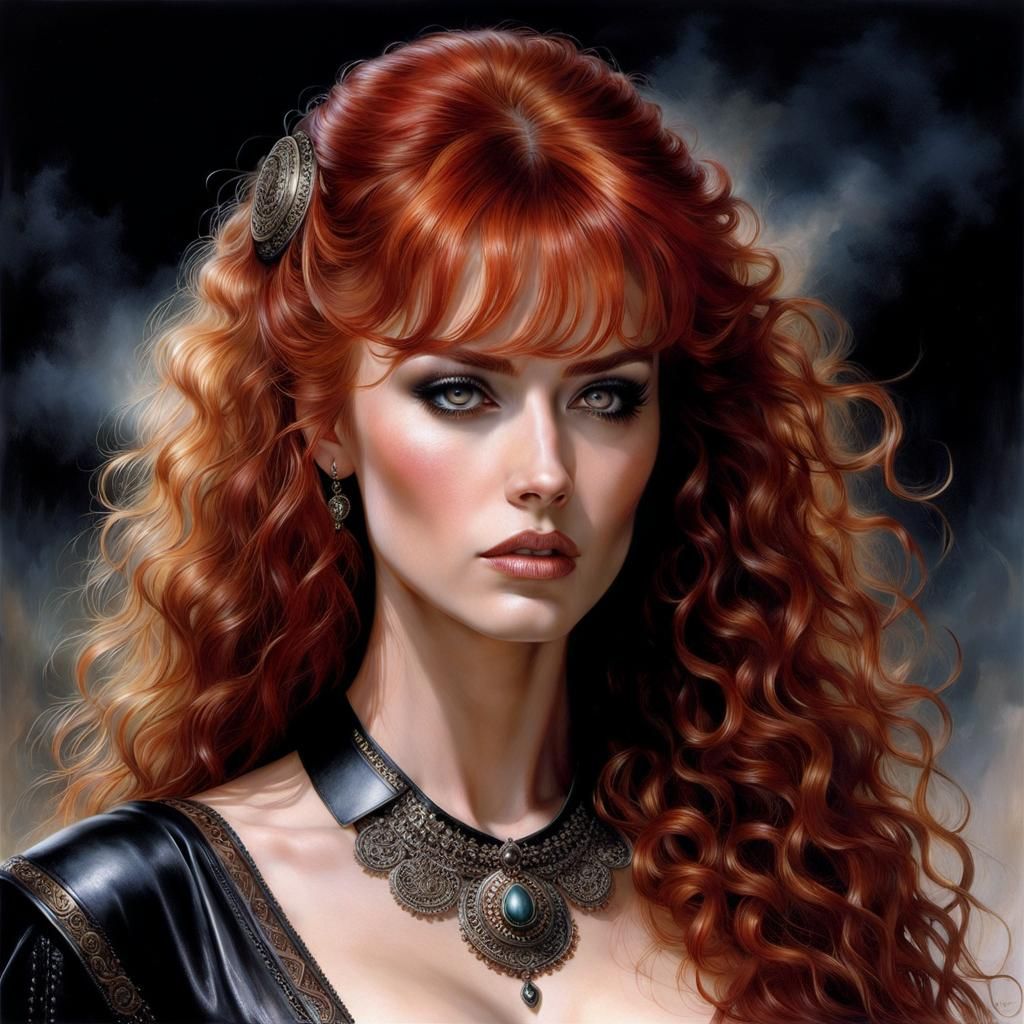 Beautiful Woman with Red Hair in Royo Style